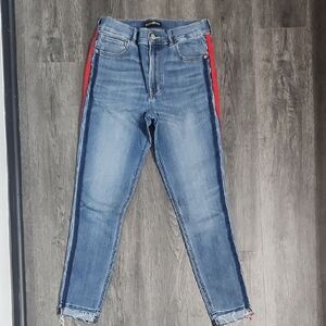 Express Blue and Red Skinny Jeans